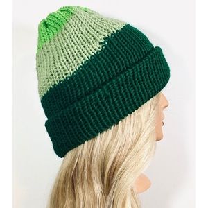 Handmade 3 toned green beanie